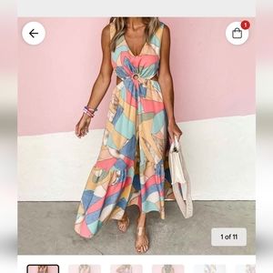 Bohemian cut out waist maxi dress XL